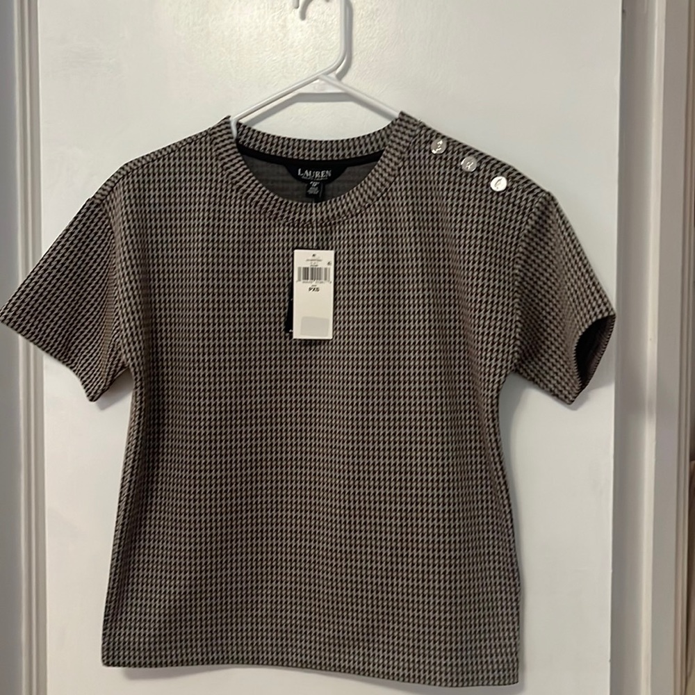New Ralph Lauren Brown & Blue Checked Short Sleeve Shirt, Petite XS